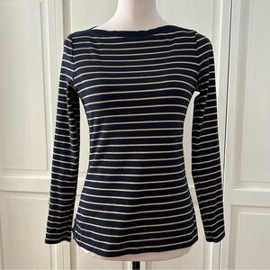 Lauren Ralph Lauren Navy and Gold Striped Long Sleeve Top PM